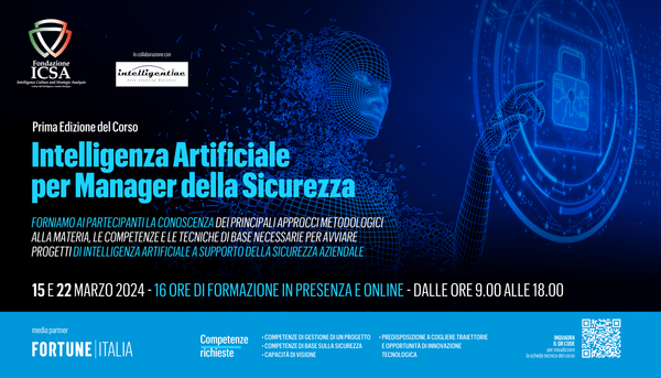 Prima Edizione del Corso  “Intelligenza Artificiale per Manager della Sicurezza” – Marzo 2024